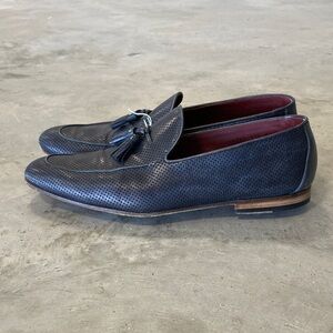 Magnanni Neiman Marcus Blue Perforated Leather Tassel Loafers Mens Size 11.5